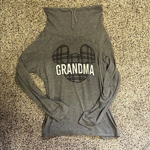 Disney Gray Grandma Hoodie size Large with Plaid Mickey Design